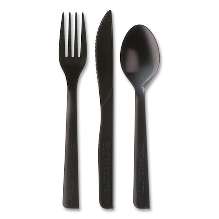 Eco-Products Content Cutlery Kit, Fork/Knife/Soup Spoon/Teaspoon6", Black, PK250 EP-S115